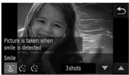 Picture is taken when smile is detected Smile 3shots