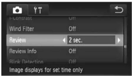 i-Contrast Wind Filter Review 2 sec. Review Info Rlink Detection Off Off Image displays for set time only