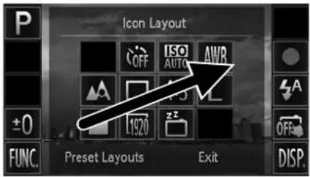 Icon Layout OFF ISO AUTO AWR ±0 L1920 FUNC. Preset Layouts Exit DISP.