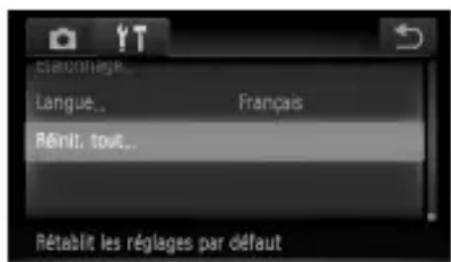 Éleukonnage... Langue... Français Rénit, tout... Rétablit les réglages par défaut