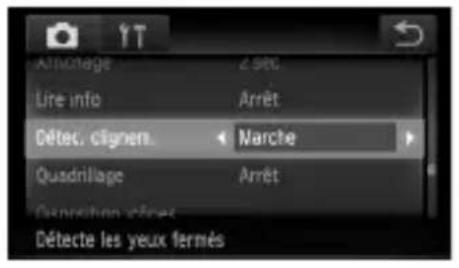 Aloisonage 2 sec Lire info Arrêt Detect. clignen. Narche Quadrillage Arrêt Clappation d'écrés Détecte les yeux fermés