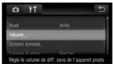 Maet Arrêt Volume_ Options sonores_ Couvois & infos Umbre Règle le volume de diff. sans de l'appareil photo