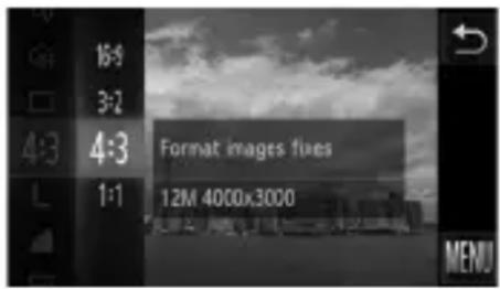 16:5 3:2 4:3 4:3 1:1 Format images fixes 12M 4000x3000 MENU