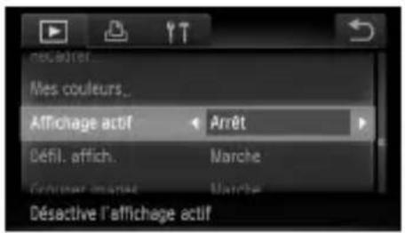 mes couleurs_ Affichage actif Arrêt Défil. affich. Marche Contrône manse Marche Désactive l'affichage actif
