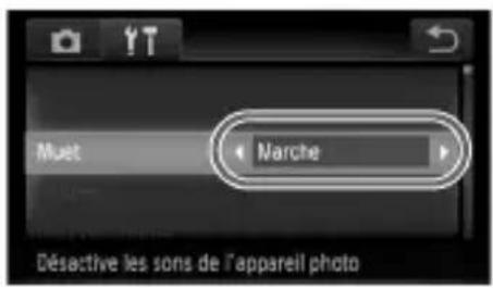 Muet Marche Désactive les sons de l'appareil photo