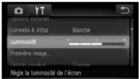 Moudus Saturés... Consefs & infos Marche luminosité Première image... Règle la luminosité de l'écran