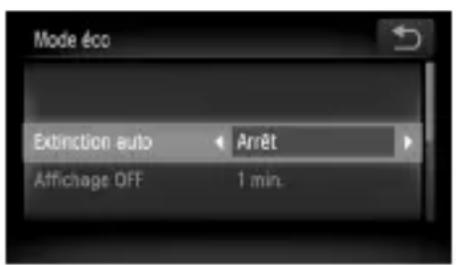Mode éco Extinction auto Arrêt Affichage OFF 1 min.