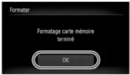 Formater Formatage carte mémoire terminé OK