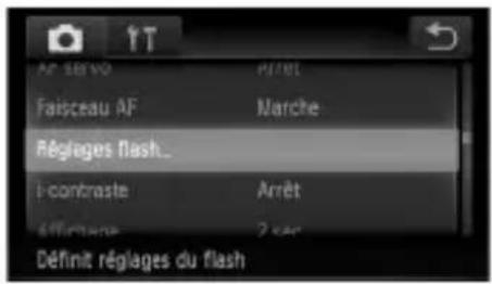 AF SERVO Faisceau AF Réglages flash... i-contraste Arrêt affirmante 2 sec Définit réglages du flash