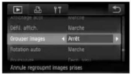 Allouage auto Defil. affich. Grouser Images Rotation auto Annule regroupmt images prises