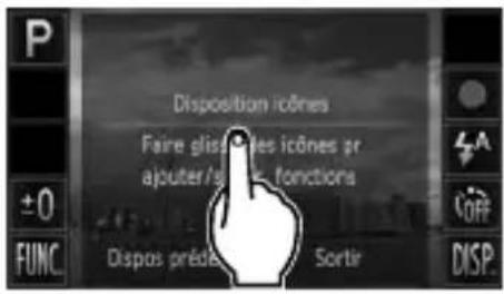 Disposition icônes Faire glisées icônes pr ajouter/signeur fonctions Dispos prédaire Sortir ±0 FUNC. OFF DISP.
