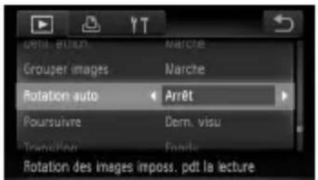 Dent. auain Grouper images Rotation auto Poursuivre Rotation des images imposs. pdt la lecture