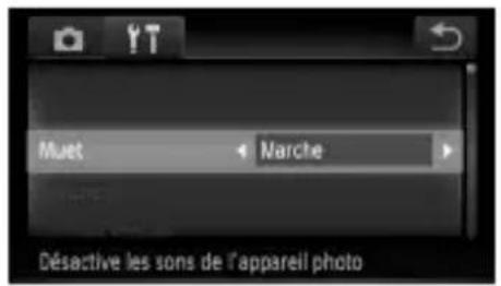 Muet Marche Désactive les sons de l'appareil photo
