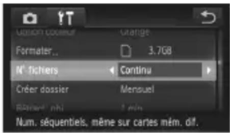 UConn coucheur Orange Formater... 3.7GB N° fichiers Continu Créer dossier Mensuel BRIeré nhi 1 min Num. séquentiels, même sur cartes mém. dif.