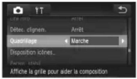 LINE INFO Dêtes, clignen. Arrêt Quadrillage Marche Disposition icînes... Person statul Affiche la grille pour aider la composition