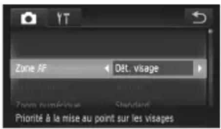 Zone AF Dét. visage Priorité à la mise au point sur les visages