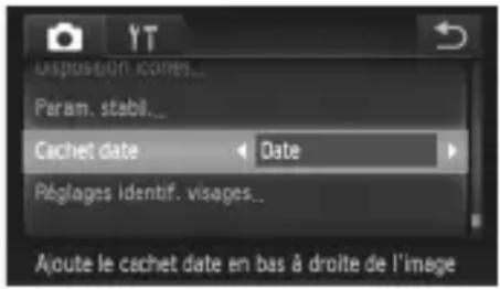 disposition icons... Param. stabil... Cachet date Date Réglages identif. visages... Ajoute le cachet date en bas à droite de l'image