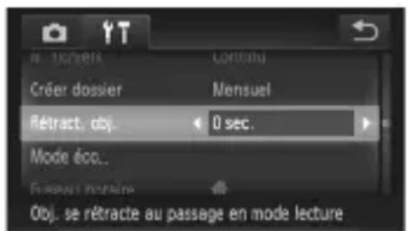 Créer dossier Mensuel Rétract. obj. 0 sec. Mode éco... Obj. se rétracte au passage en mode lecture