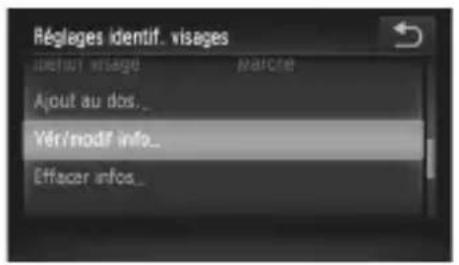 Réglages identif. visages Initui visage Maurete Ajout au dos... Vér/modif info... Effacer info...