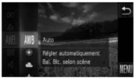 AWB Auto Régler automatiquement Bal. Btc. selon scène MENU