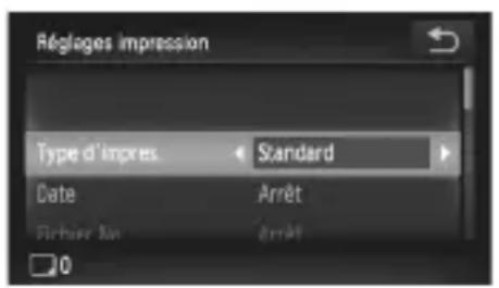 Réglages impression Type d'impres. Standard Date Arrêt Firbaser No Arrêt 0