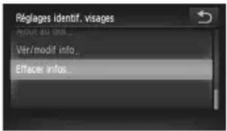 Réglages identif. visages Vér/modif info Effacer infos