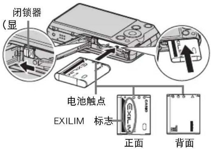 闭锁器 (显) 电池触点 EXILIM 标志 正面 背面