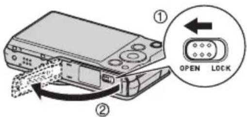 CASIO Exilim EX-FC200S - 按 [ON/OFF] （电源）关闭相机电源，然后打开电池盖。 - 1
