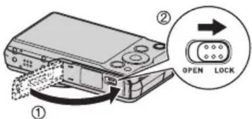CASIO Exilim EX-FC200S - 按 [ON/OFF] （电源）关闭相机电源，然后打开电池盖。 - 3