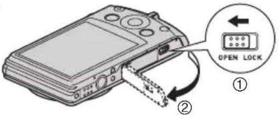 CASIO Exilim EX-S300 - 按 [ON/OFF] （电源）关闭相机电源，然后打开电池盖。 - 1