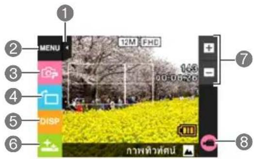 1 2 MENU 12M FHD 3 4 5 DISP 6 7 00.0020 8 ภาพตัวห์ตน