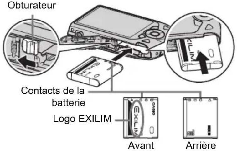 Obturateur Contacts de la batterie Logo EXILIM Avant Arrière