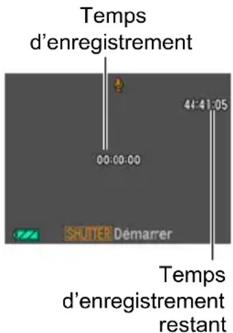 Temps d'enregistrement 00:00:00 41:41:05 SHUTER Demarrer Temps d'enregistrement restant