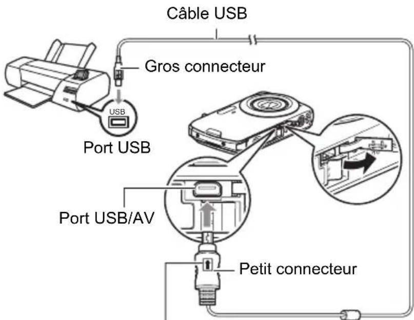 Câble USB Gros connecteur Port USB Port USB/AV Petit connecteur