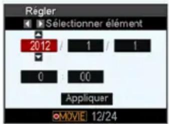 Régler Sélectionner élément 2012 / 1 / 1 0 : 00 Appliquer ©MOVIE 12/24