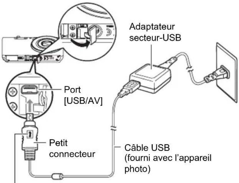 Adaptateur secteur-USB Port [USB/AV] Petit connecteur Câble USB (fourni avec l'appareil photo)