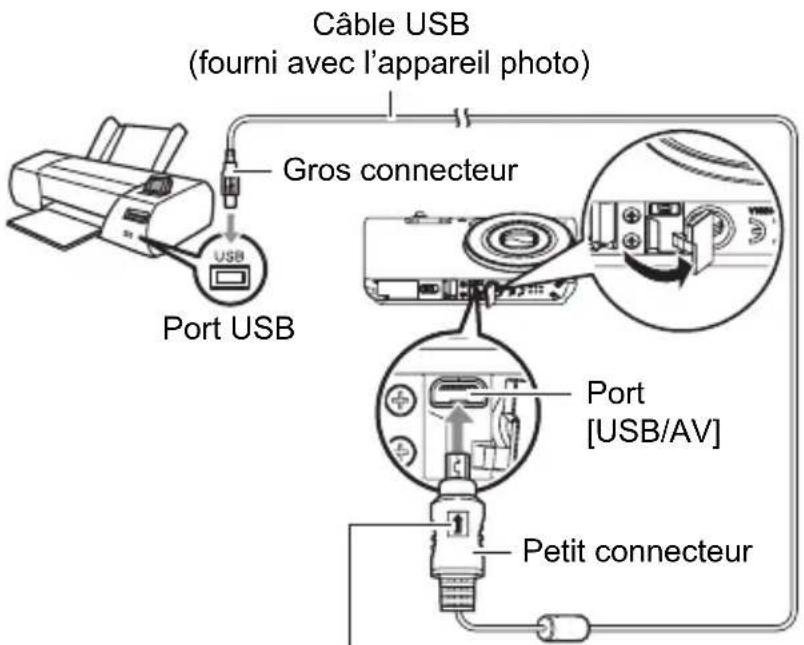 Câble USB (fourni avec l'appareil photo) Port USB Gros connecteur Port [USB/AV] Petit connecteur