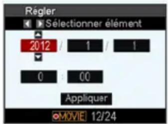 Régler Sélectionner élément 2012 / 1 / 1 0 : 00 Appliquer ©MOVIE 12/24