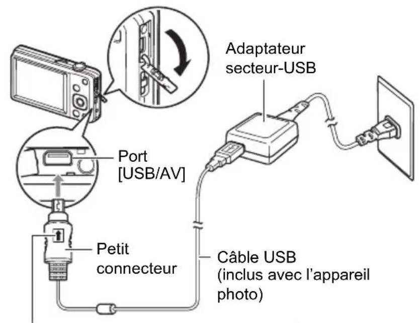 Adaptateur secteur-USB Port [USB/AV] Petit connecteur Câble USB (inclus avec l'appareil photo)