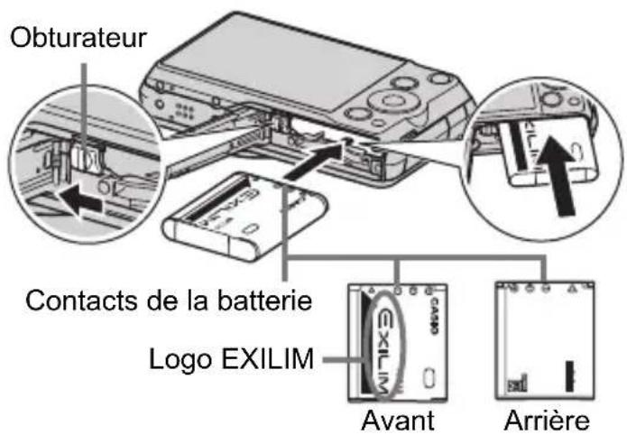 Obturateur Contacts de la batterie Logo EXILIM Avant Arrière
