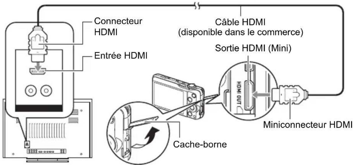 Connecteur HDMI Entrée HDMI Câble HDMI (disponible dans le commerce) Sortie HDMI (Mini) Miniconnecteur HDMI Cache-borne