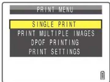 PRINT MENU SINGLE PRINT PRINT MULTIPLE IMAGES DPOF PRINTING PRINT SETTINGS