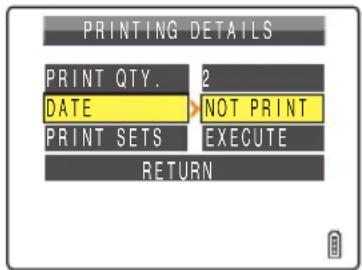 PRINTING DETAILS PRINT QTY. 2 DATE > NOT PRINT PRINT SETS EXECUTE RETURN