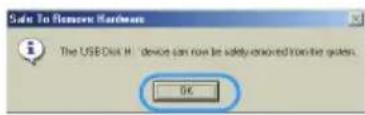 Safe To Remove Hardware. The USB Disk H device can now be safely removed from the computer. OK.