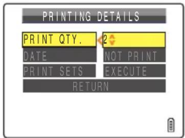 PRINTING DETAILS PRINT QTY. DATE NOT PRINT PRINT SETS EXECUTE RETURN