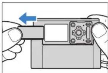 Illustration of hands holding a device with a blue arrow indicating left motion (no text or symbols)