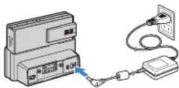 Diagram showing connection between a device with power outlet and cable (no text or symbols)