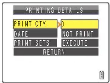PRINTING DETAILS PRINT QTY. > 0 DATE NOT PRINT PRINT SETS EXECUTE RETURN