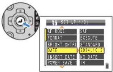 Set Up (1:3) AF Mode: SAF Format: Execute Bright Ctrl: Standard Date: 2004.10.21 Insert Date: No Date Power Save: Min.