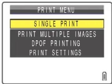 PRINT MENU SINGLE PRINT PRINT MULTIPLE IMAGES DPOF PRINTING PRINT SETTINGS